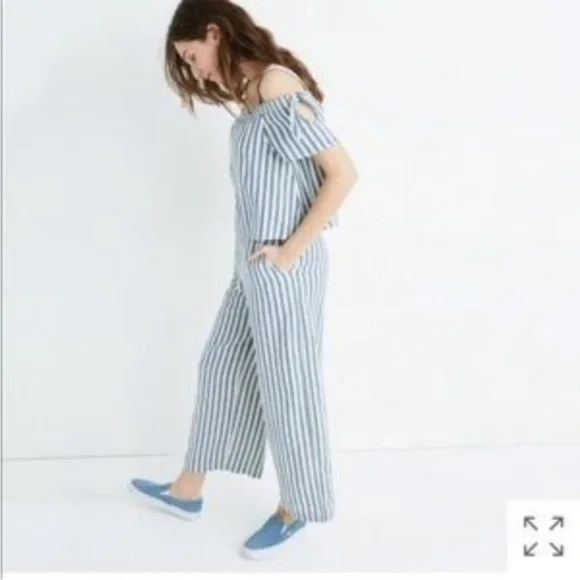 -Madewell Linen Blend Cold-shoulder Jumpsuit, Size L - Picture 2 of 10